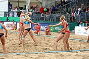 Deutsch: Beachhandball Europameisterschaften 2019 (Beach handball Euro); Tag 5: 6. Juli 2019 – Frauen, Halbfinale, Kroatien-Dänemark 1:2 (12:19, 17:10, 4:7) English: Beach handball Euro; Day 5: 6 July 2019 – Semifinal Men – Croatia-Denmark 1:2 (12:19, 17:10, 4:7)