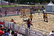 Deutsch: Beachhandball bei den Olympischen Jugendspielen 2018; Tag 4, 10. Oktober 2018; Jungs, Vorrunde, Gruppe B - Portugal-Paraguay 2:0 English: Beach handball at the 2018 Summer Youth Olympics at 10 October 2018 – Boys Preliminary Round Group B – Portugal-Paraguay 2:0