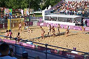 Deutsch: Beachhandball bei den Olympischen Jugendspielen 2018; Tag 3, 9. Oktober 2018; Jungs, Vorrunde, Gruppe B - Argentinien-Hongkong 2:0 English: Beach handball at the 2018 Summer Youth Olympics at 9 October 2018 – Girls Preliminary Round Group B – Argentina-Hing Kong 2:0