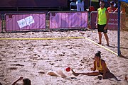 Deutsch: Beachhandball bei den Olympischen Jugendspielen 2018; Tag 3, 10. Oktober 2018; Mädchen, Vorrunde, Gruppe B - Niederlande-Argentinien 2:0 English: Beach handball at the 2018 Summer Youth Olympics at 10 October 2018 – Girls Preliminary Round Group B‎ – Netherlands-Argentina 2:0