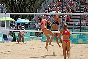 Deutsch: Beachvolleyball bei den Olympischen Jugendspielen 2018; Tag 11, 17. Oktober 2018; Mädchen, Finale – Italien (Claudia Scampoli & Nicol Bertozzi)- Russland (Maria Woronina & Maria Botscharow) 0:2 (19–21/19–21) English: Beach volleyball at the 2018 Summer Youth Olympics at 17 October 2018 – Girls Final – Italy (Claudia Scampoli & Nicol Bertozzi) - Russia (Maria Voronina & Maria Bocharova) 0:2 (19–21/19–21)