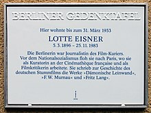 Berliner Gedenktafel Marbacher Str 18 (Wilmd) Lotte Eisner.jpg