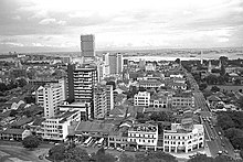 1976 bird's eye view of Bras Basah Road, showing how Shaw Tower (the tallest building in the background) was a landmark in the area at the time. Bird's eye of Bras Basah Road from Cathay Building, Shaw Tower in the background.jpg