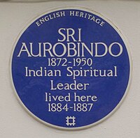 Blue Plaque Sri Aurobindo Indian Spiritual Leader lived here 1884-1887.JPG