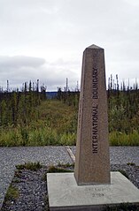 The border vista along the Canada–United States border, as seen from a wayside on the Alaska Highway.