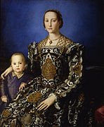 Leonor de Toledo con su hijo Juan de Médici, de Bronzino (1545), Galería Uffizi, Florencia