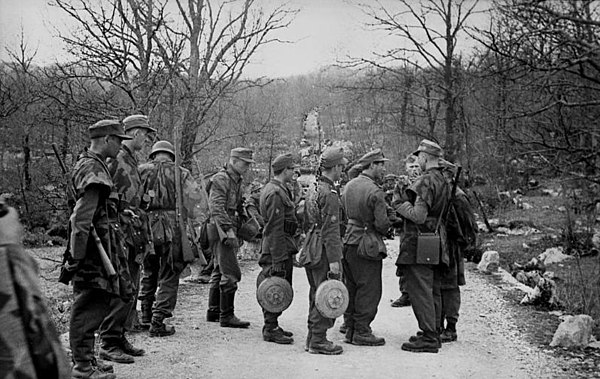 Soldiers of the 1st Mountain Division during an anti-partisan operation in Yugoslavia, 1943–44