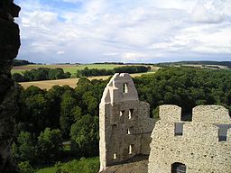 Utsikt från borgruinen Freienfels i Weinbach.