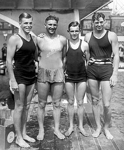 Buster Crabbe, George Kojac, Ray Ruddy, Johnny Weissmuller 1928.jpg