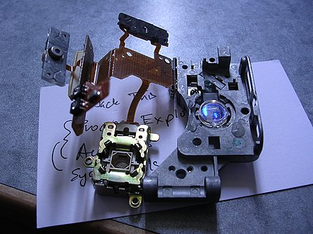 A view of a CD-ROM drive's disassembled laser system