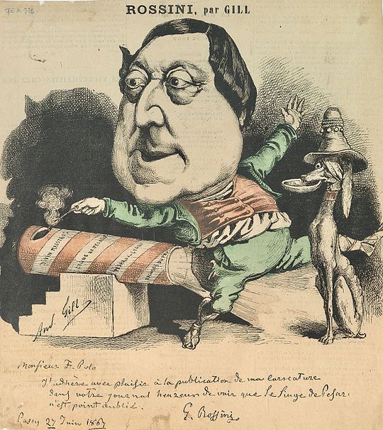 Caricature of Rossini by A. Gill, 1864 (Library of the Royal Conservatory of Brussels, B-Bc, FEM-883) Caricature de Rossini.jpg