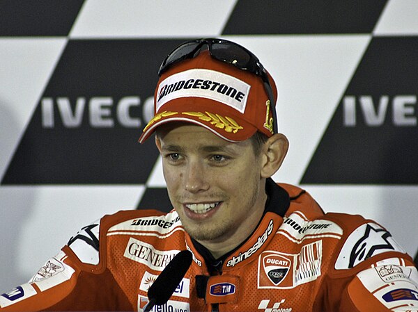 Two-time MotoGP World Champion Casey Stoner (seen here at the 2010 Australian motorcycle Grand Prix), placed 18th driving a Holden VE Commodore for Tr