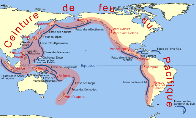 Carte de la ceinture de feu du Pacifique.