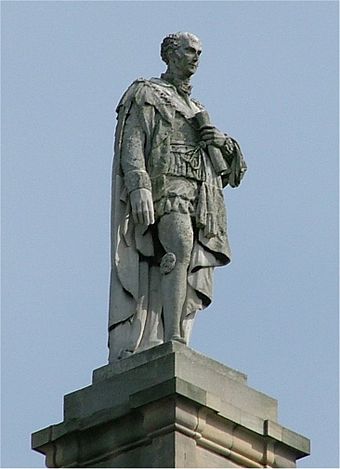 Lord Grey atop Grey's Monument, looking down Grey Street in Newcastle upon Tyne