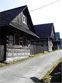 Folk architecture is well preserved - for example, in Cicmany Cicmany-drevenice.jpg