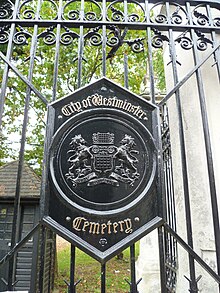 Emblem of the cemetery. City of Westminster Cemetery, Hanwell 02.JPG