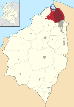Localização de Barranquilla no Departamento de Atlántico.