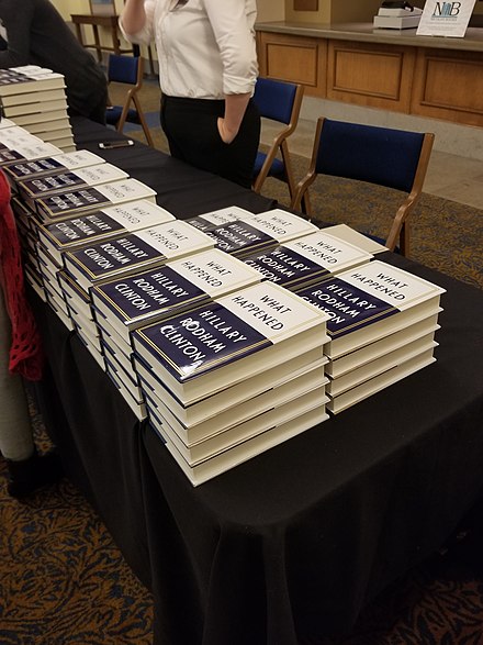 Copies of What Happened at an event on Clinton's book tour promoting the memoir