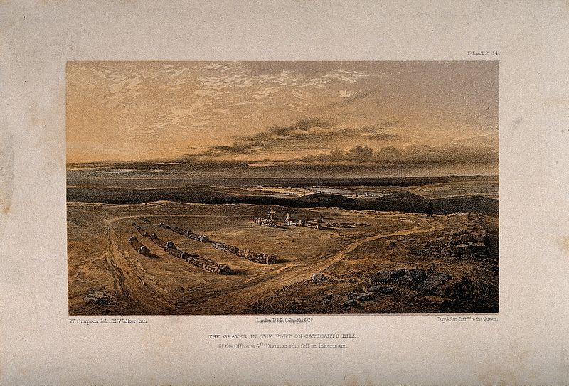 File:Crimean War, Cathcart Hill; graves in the fort. Coloured lit Wellcome V0015431.jpg