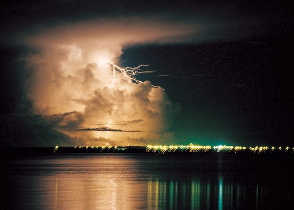 A wet-season storm at night in Darwin, Australia