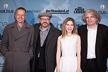 Wolf Haas, Josef Hader, Nora von Waldstätten und Wolfgang Murnberger bei der Premiere von Das ewige Leben (2015)