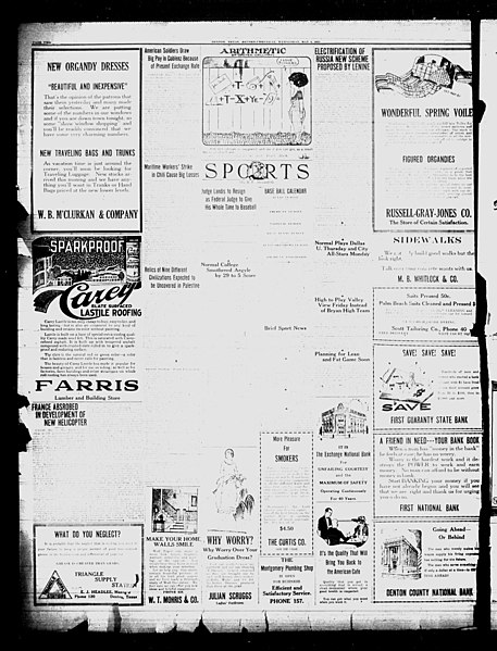 File:Denton Daily Record-Chronicle (Denton, Tex.), Vol. 21, No. 226, Ed. 1 Wednesday, May 4, 1921 - DPLA - 68e4bf7135a99b4d42b2368f1f658492 (page 2).jpg