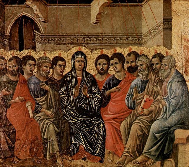 A typical Western image of the Pentecost. Duccio di Buoninsegna (1308).