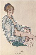 Sitzende Frau mit blauem Haarband (sittende kvinne med blått hårbånd) 1914