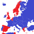 Monarchieën (13) en republieken (21) in 1950.[5]