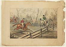 A steeple-chase at Five Dock, 1844. Equestrianism was one of the first organised sports in the country Five-Dock Grand Steeple-chase (1844).jpg