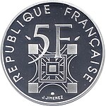 Frankrig, 1989 - 5 franc, Femte Republik, 100 år med Eiffeltårnet, sølv, reverse.jpg