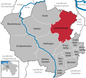 Poziția comunei Ganderkesee pe harta districtului Oldenburg