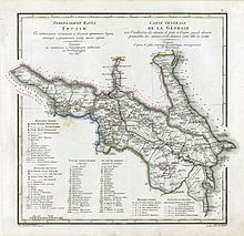 "General map of Georgia" from 1823, also including adjacent areas of the Caucasus. Georgian governorate 1823.jpg