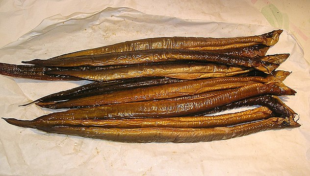 Gerookte paling (Dutch for smoked eel)