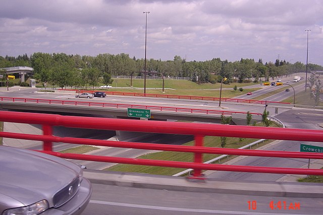 The intersection of Glenmore Trail at Crowchild Trail in Calgary