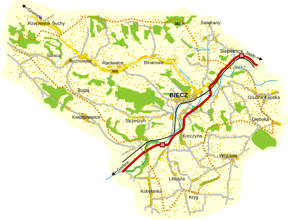 Mapa gminy Biecz