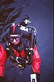 Gordon Smith with his prototype closed circuit rebreather