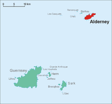 Alderneyn sijainti Guernseylla