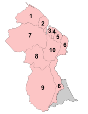 Guyana regions Numbered