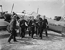 Personnel of 85 Squadron next to a Hurricane I, Lille, Seclin, France, on 10 May 1940