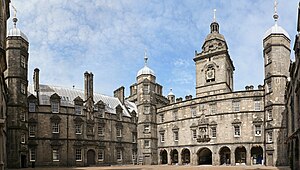 The seventeenth-century quadrangle of Heriot's Hospital, Edinburgh, showing many of the key features of the Scots Baronial style Heriot Hospital court.jpg