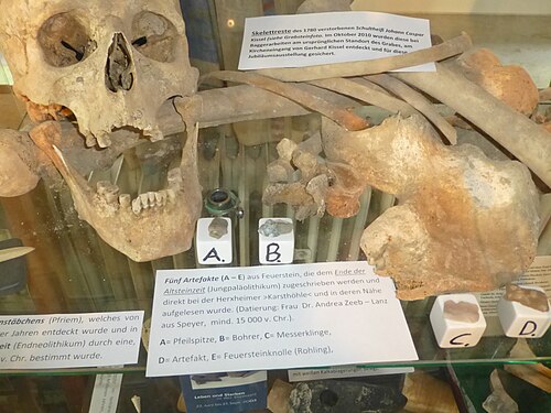 Other findings: 1780 skeleton, and objects >15,000 years B.C.