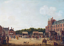 Buitenhof during the Hague circus, view towards the Gevangenpoort, 1781