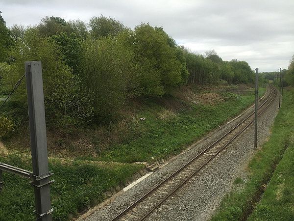 Zillebeke, Belgium: tracks of Ypres-Comines railway, with Hill 60 on the left