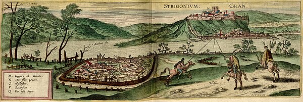 View of the ruins of Kakath with Esztergom in the background by Joris Hoefnagel in 1595