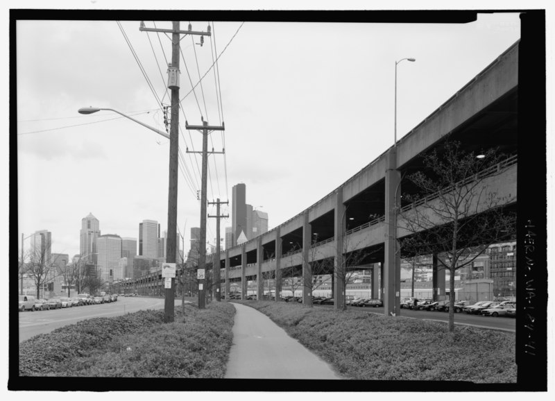 File:INTERSECTION OF ROYAL BROUGHAM AND ALASKAN WAY. VIEW LOOKING NORTHWEST AT WEST SIDE OF VIADUCT. - Alaskan Way Viaduct and Battery Street Tunnel, Seattle, King County, WA HAER WA-184-41.tif