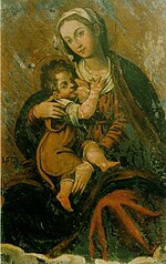 Dipinto su pietra della Madonna che allatta