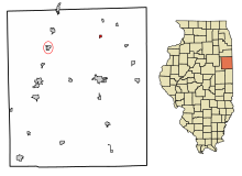 Iroquois County Illinois Incorporated e Aree non incorporate Martinton Highlighted.svg