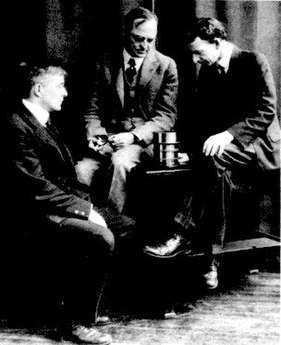 The big three of the G.E. Laboratory. Willis R. Whitney (center) and Irving Langmuir and William Coolidge. 1909