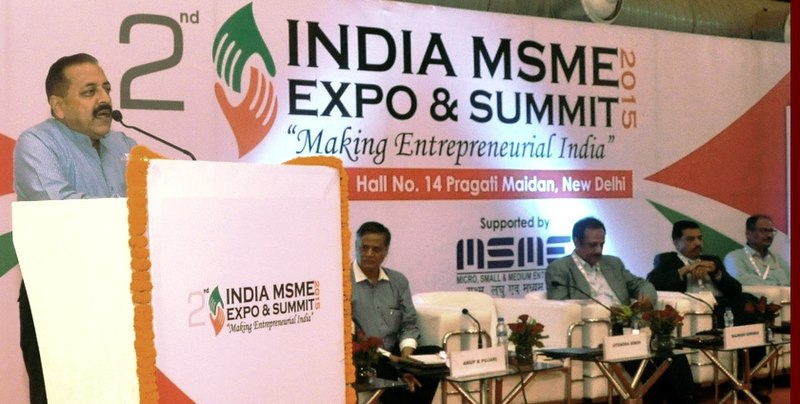 File:Jitendra Singh addressing at the inauguration of the “India Micro, Small & Medium (MSME) Expo & Summit 2015”, in New Delhi. The Secretary, Ministry of Micro, Small & Medium Enterprises, Dr. Anup K. Pujari is also seen.jpg